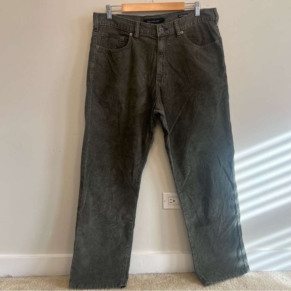 Calvin Klein Dark Green Corduroy Pants Classic Business 90s Men’s Casual